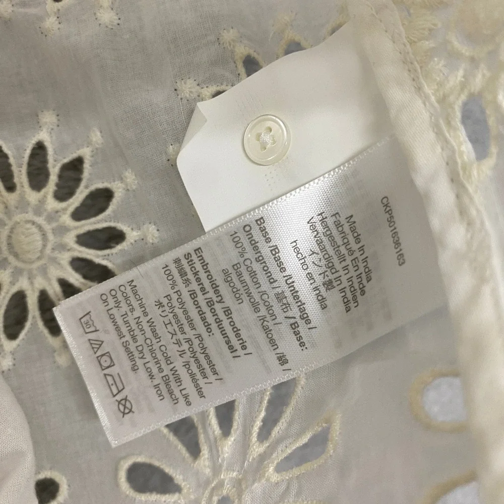 Madewell‎ Top Womens 2XS Embroidered Shirred Puff Sleeve Eyelet Cream NV195